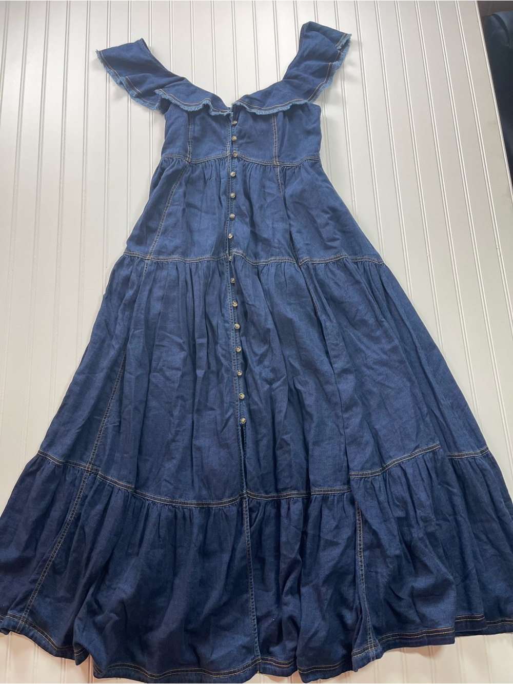 New Anthropologie Pilcro Sweetheart Flutter-Sleeve Denim Maxi Dress L - Picture 3 of 9